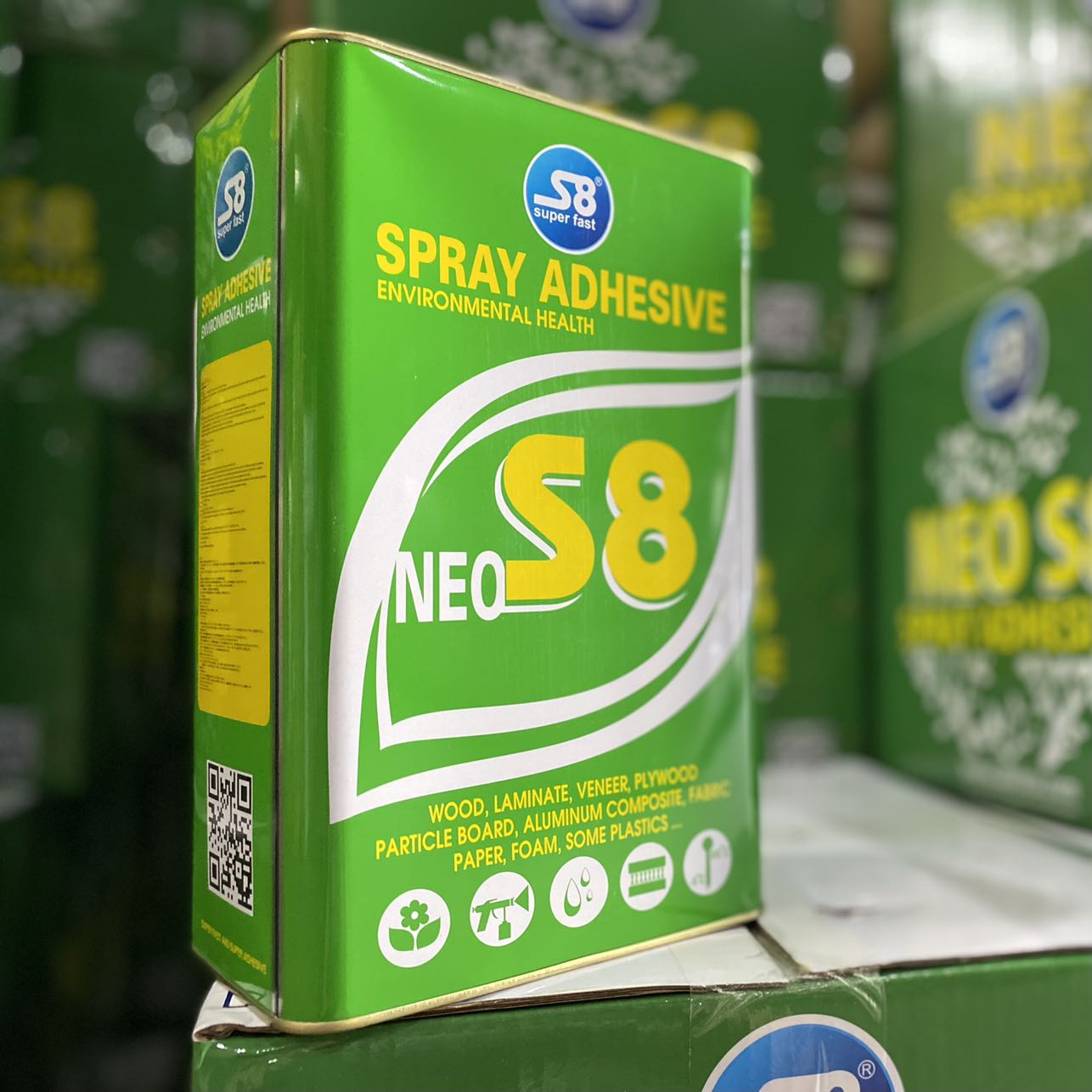 Keo phun dán gỗ nội thất thùng nhỏ 5L/3.3kg - NEO S8. Spray Adhesive for Laminate HPL
